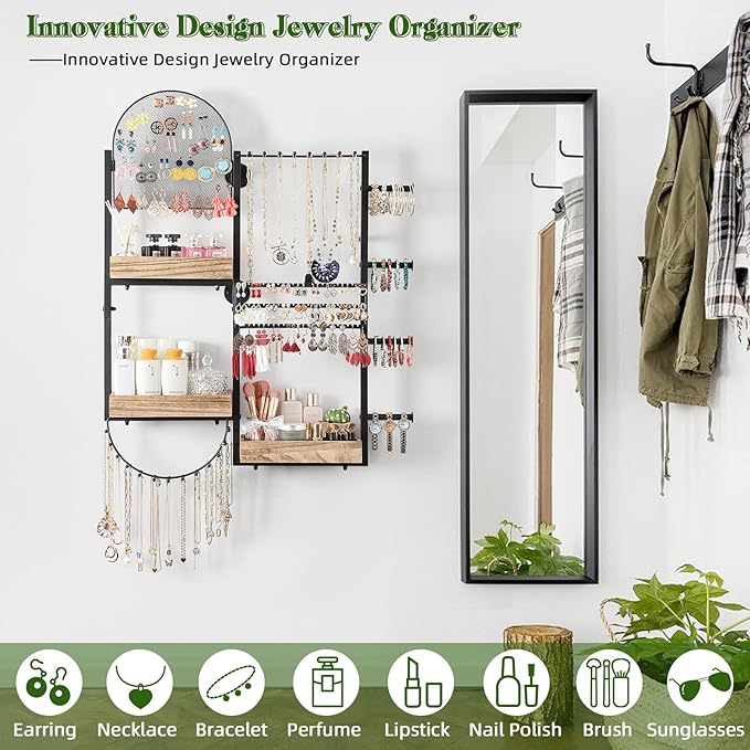 Keebofly Large Jewelry Organizer - Big Wall Mount Hanging Jewelry Holder Display for Earrings, Rings, Necklaces, Bracelets, Makeup, Perfume & Watches - Image 5
