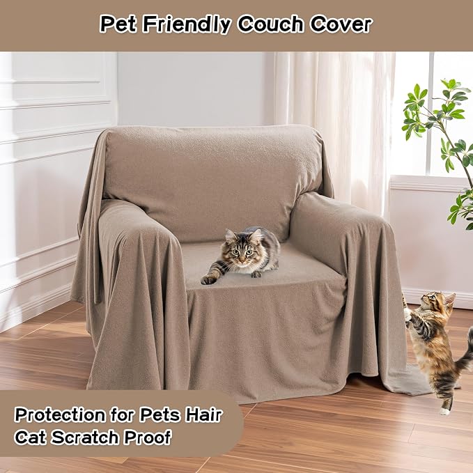 MEETSKY Small Couch Cover Oversized Armchair Sofa Covers Washable for Dogs Single Recliner Sofa Slipcover, Cat Scratch Proof Soft Sofa Throw Protector for Pets, 71" x 91", Khaki - Image 2