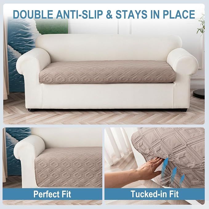Genina 100% Waterproof Loveseat Couch Cover for 2 Cushion Couch Covers for Dogs, Anti-Slip Sectional Sofa Covers Washable Sofa Covers for Pets, 1 Piece (Taupe, Loveseat) - Image 5