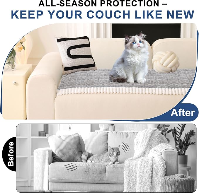 OTOB Couch Protector for Dogs Washable, Non Slip Pet Dog Sofa Couch Cover | Light Gray, 27.6" x 70.9", Fuzzy Soft Plush, Pet Friendly, All Seasons, Breathable, Modern, Thick Wear-Resistant - Image 2