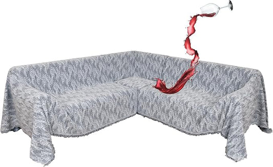 1OO% Waterproof Sectional Couch Covers for Dogs L Shaped Corner Sofa Cover Washable Chenille Sofa Slipcovers Blanket Modern Jacquard Pet Furniture Protector (91"x252", Navy Wave) by SYJOVIA