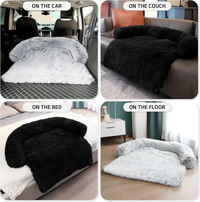 GGIB Calming Dog Bed Fluffy Plush Dog Mat for Furniture Protector with Removable Washable Cover for Large Medium Small Dogs and Cats (Large, Black) - Image 6