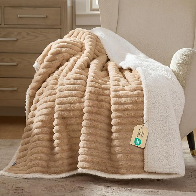 Bedsure ComfyFleece™ Waterproof Dog Blankets for Large Dogs,50x60 | Soft Plush Couch Cover,Washable Corduroy Fleece for Furniture Protector,Cozy Calming Reversible Pet Blanket, Tuscan Beige by Unknown