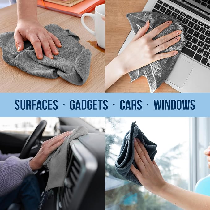 GREEN LIFESTYLE Microfiber Cleaning Cloth 11.5" x 11.5" 12 Pack - Edgeless Microfiber Towels for Cars, Cleaning Rags, Lint Free Car Microfiber Towel, Reusable Cleaning Cloths for House, Garage (Grey) - Image 5