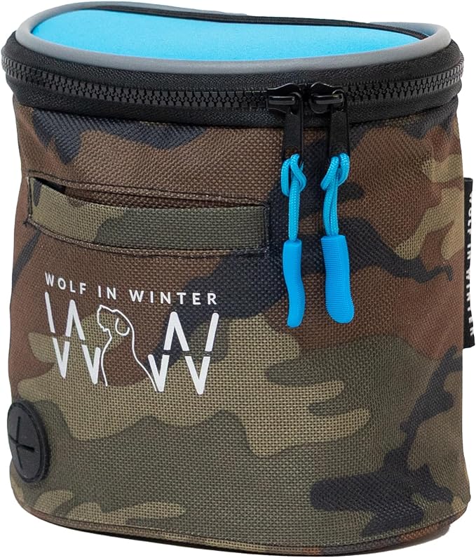 Quickdraw Dog Treat Pouch – Training Bag with Poop Bag Dispenser, Clicker Holder and Waist Belt – Hands-Free, Reflective and Durable for Puppy Training, Walks and Hikes (Blue/Camo) by WolfInWinter