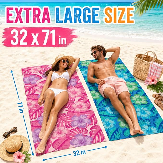 6 Pack Microfiber Beach Towel Set 32x71 Oversized Extra Large Swim Pool Towel Soft Fiber Beach Towels Set Bath Blanket for Summer Travel Spa Swim Accessories Vacation Essential Gift(Tropical Flowers) - Image 2