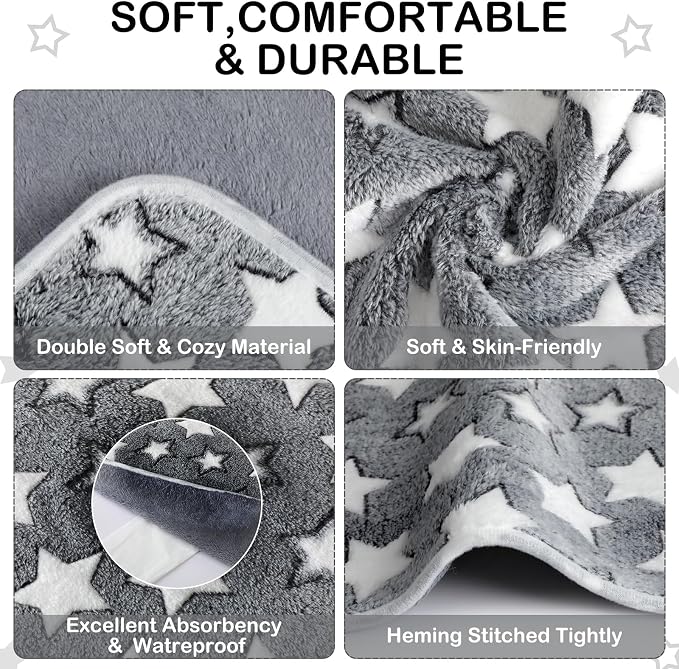 Tudomro 8 Pcs Absorbent Guinea Pig Blankets Washable Small Animal Fleece Bedding Cage Liners Reusable Pet Sleep Mat Pad Cover for Ferret Chinchilla Furniture Protection(Grey Star,16 x 24 Inch) - Image 3