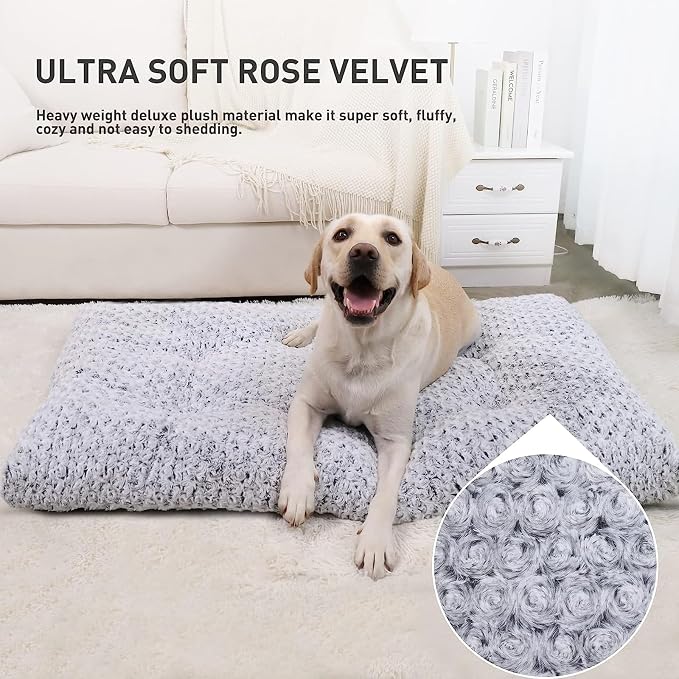 KSIIA Washable Dog Bed Deluxe Plush Dog Crate Beds Comfy Kennel Pad Anti-Slip Pet Sleeping Mat for Large, Jumbo, Medium, Small Dogs Breeds, 53" x 36", Gray - Image 2
