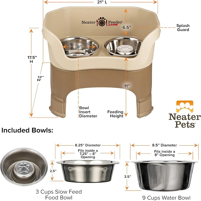 Neater Feeder Deluxe Mess-Proof Elevated Dog Bowls for Large Dogs (40+ lbs), 2 Height Adjustable (14.5” & 17.5”) No-Spill Raised Dog Bowl Stand w/Slow Feed Bowl for Food, Made in USA, Cappuccino - Image 8