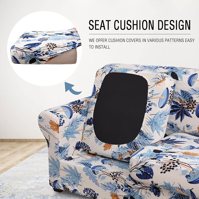 hyha Stretch Couch Cover, Sofa Covers for 2 Separate Cushion Couch Washable | Loveseat Cover, Floral Pattern, Printed, 3 Pieces, 2 Seater Furniture Protector with Elastic Bottom for Dogs, Pet Friendly - Image 2