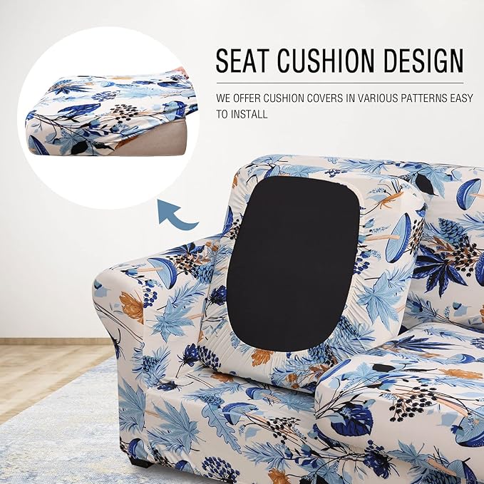 hyha Stretch Couch Covers, Sofa Cover for 3 Cushion Couch Pet Friendly | Floral Pattern, Printed, 4 Pieces, 3 Separate Cushion Sofa, Durable Anti-slip Washable Protector with Elastic Bottom for Dogs - Image 2