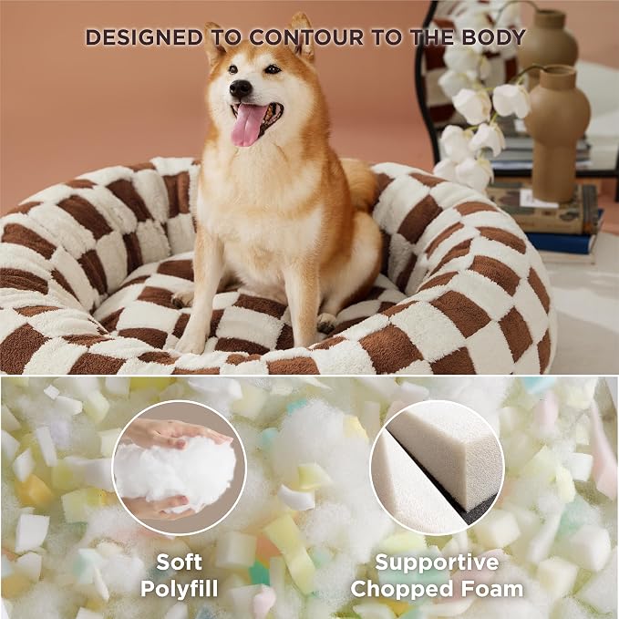 LE SURE Shown on TV Donut Large Dog Bed - Round Cat Beds Indoor Anti-Anxiety Calming Present for Pets, Washable Cute Modern Beds with Jacquard Shaggy Plush & Anti Slip Bottom, 36 Inch, Brown - Image 4