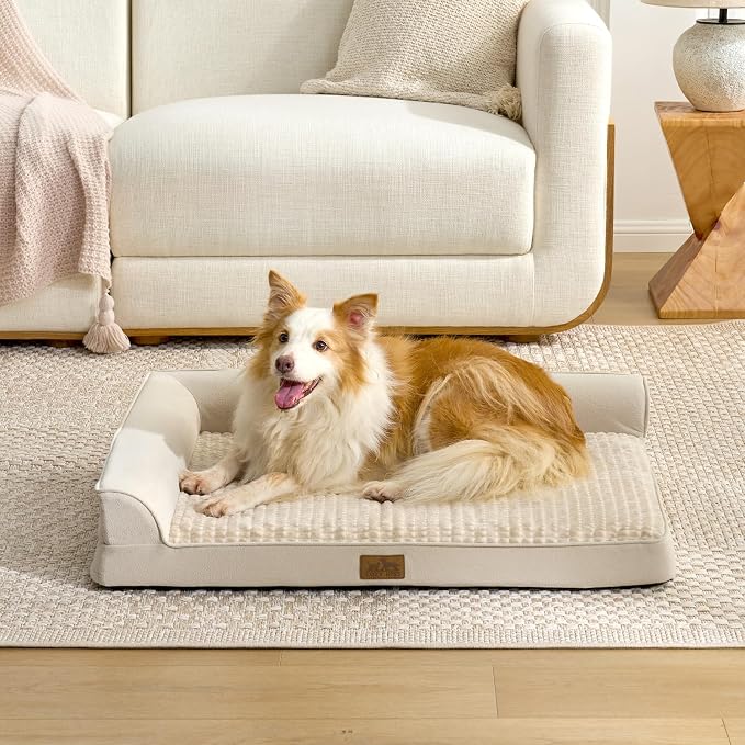 COZY KISS Orthopedic Dog Bed for Extra Large, XXL Dogs Bed, L Shaped Foam Anti-Slip Bottom Giant Pet Cat Sofa with Washable Cover, Suitable for Pet Up to 150 lbs, 48x35x8 inch, Beige ﻿ - Image 8