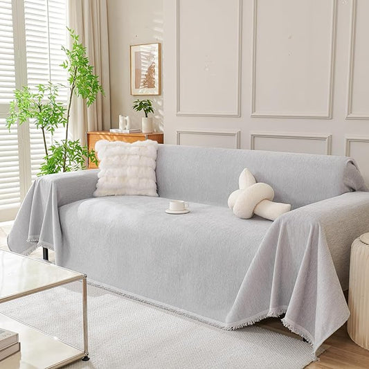DREAMINGO Sofa Covers Washable Thick Chenille Couch Cover for 3 Cushion Couch Sofa Multi-Use Couch Cover Blanket Modern Pet Furniture Protector Sectional Couch Slipcover 91"x150", Light Grey by DREAMINGO