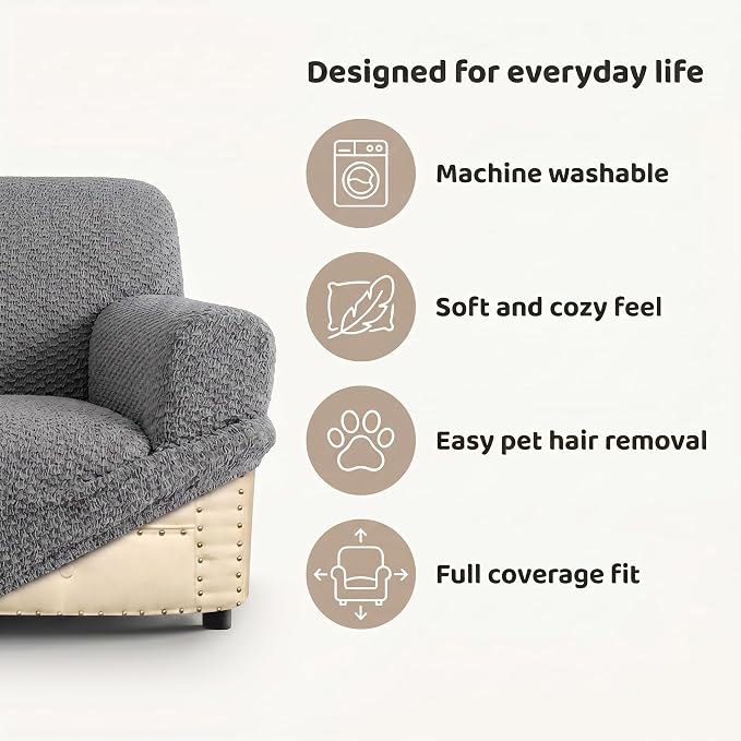 PAULTO BY GA.I.CO. Stretch Sofa Slipcovers – Soft Elastic Fabric Couch Cover for Armchair Loveseat 3-Seater & 4-Seater Sofa Cover – Non-Slip Furniture Protector Washable - Blue (40"-63" Wide) - Image 3
