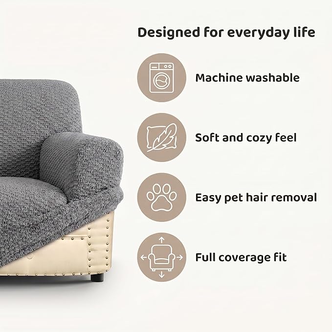PAULTO BY GA.I.CO. Stretch Sofa Slipcovers – Soft Elastic Fabric Couch Cover for Armchair Loveseat 3-Seater & 4-Seater Sofa Cover – Non-Slip Furniture Protector Washable - Moss Green (86"-120" Wide) - Image 3