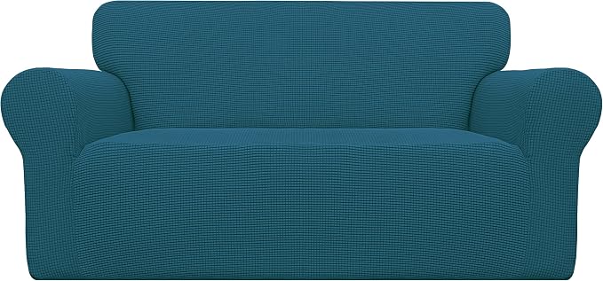 Easy-Going Stretch Loveseat Couch Covers Washable Peacock Blue | 1-Piece Loveseat Covers for 2 Cushion Couch Furniture Protector RV Sofa Slipcover Soft with Bottom for Kids Pets by Easy-Going