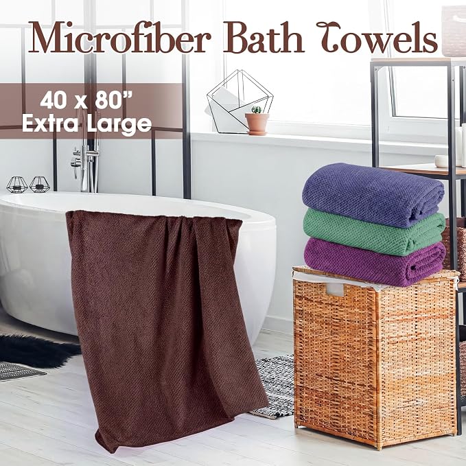 Newwiee 4 Pcs Oversized Bath Towel 40'' x 80'' Bath Sheet,Dark Colors | Fluffy Microfiber Quick Dry, Extra Large Bathroom Towel, Soft Absorbent Adult Shower Sheet, Fall Halloween Decor, Spa Beach - Image 7