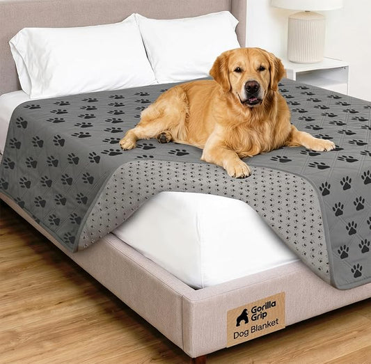 GORILLA GRIP® Waterproof Dog Blanket, 82x82, Leakproof Couch Cover for Dogs, Silicone Grip Backing, Protects Sofa, Sectional, Bed, Crate, Car & RV, Tear-Resistant Washable Senior Pet Blanket, Gray Paw by Unknown