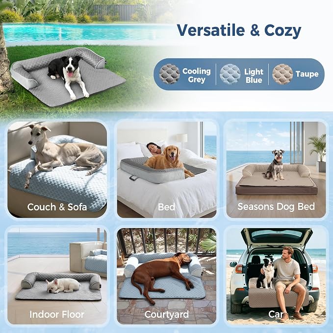 X-Large Cooling Dog Bed Mat - 45 x 37 inch Waterproof Couch Cover for Dogs Washable, Non-Slip Bottom Self Cooling Mat for Dogs, Durable & Non-Gel, Dog Couch Bed for Sofa Floor Car, Taupe - Image 8