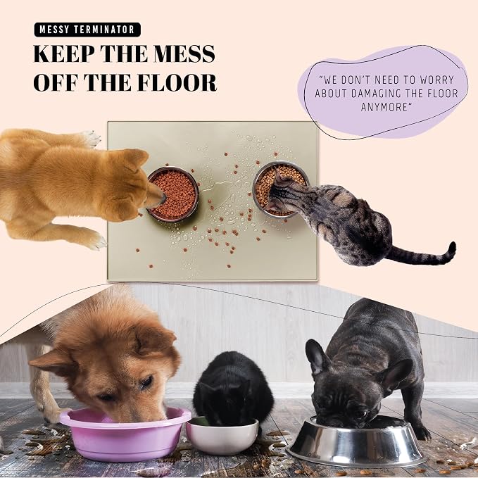 AVERYDAY 100% Waterproof Thicker Silicone Dog Food Mat, 0.63'' Raised Edge Bowl Mat for Food & Water, Non Slip Pet Feeding Placemat for Messy Drinkers, Perfect for Large Medium Small Breeds, 32"x24" - Image 2