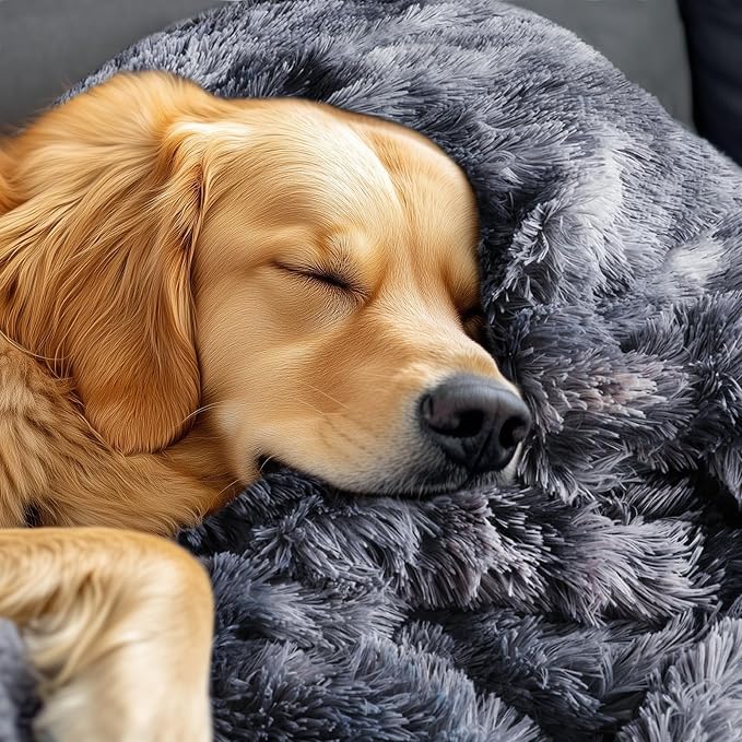 Luciphia Large Waterproof Dog Blanket Pet Washable Liquid Proof Furniture Protector Medium Shaggy Plush Calming Long Faux Fur Bed Cover for Couch Cat Blankets Kitten Doggy, Tie-dye Grey, 40" x 50" - Image 9
