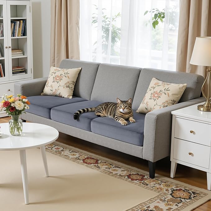 Hokway Velvet Couch Cushion Covers Water Resistant Seat Covers Stretch Sofa Cushion Protector(Small-3PC, Grey) - Image 3