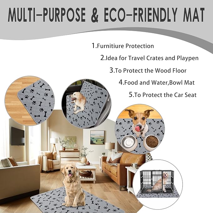 Dog Crate Pee Pads - Wahable Dog Rugs Non-Slip Puppy Pads for Small Dogs, Water Absorb Training Pads (4060 Gray) - Image 8