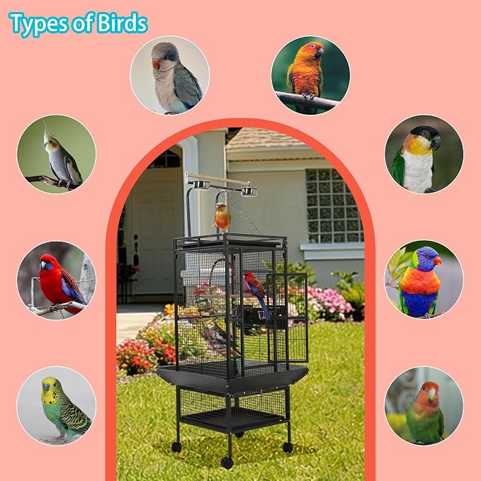 Large Bird Cages for Parrots,Bird Flight Cage for Parakeets,Cockatiel Cage for Birds,Large Parakeet Cage with Stand,Parrot Cages Cover,Seed Catcher,Toys,Feeders,Trays for Conure Canary Lovebird Budgie - Image 9