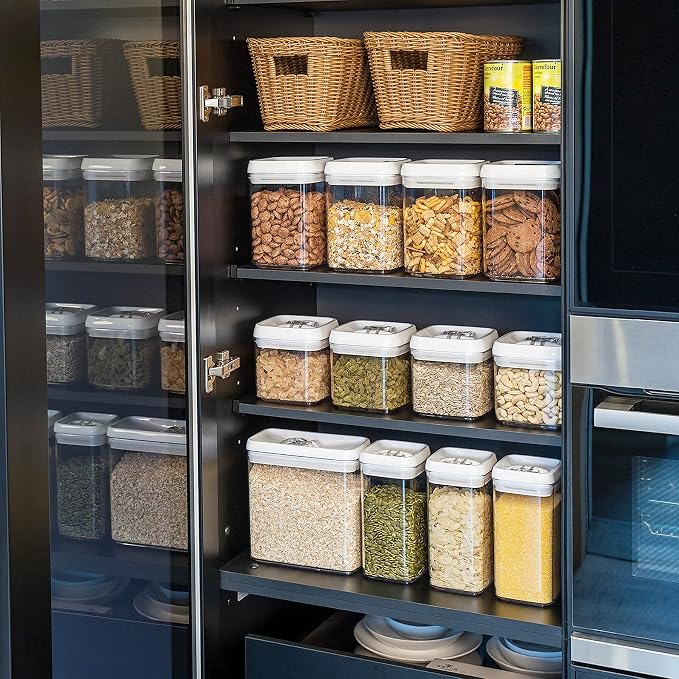 Felli Flip Tite Food Storage Container 5" LARGE 5pk Set + No Residue Label, Airtight Lid Easy Lock Top Stackable, Plastic Canister Jar for Pantry Kitchen Fridge Organizer Pasta Protein Powder Spice - Image 6