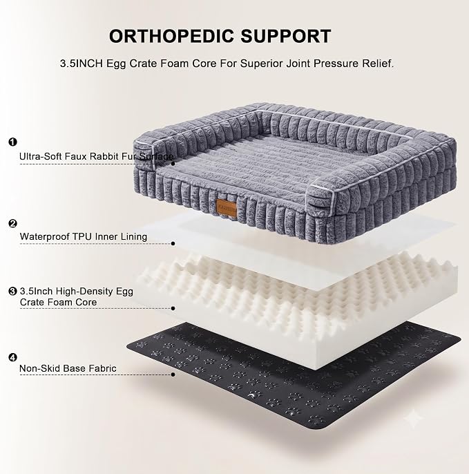 Orthopedic Calming Medium Dog Bed Pet Sofa Bed 30''X20'' Grey | 3-Sided Pet Couch Medium Size Dog, Soft Egg-Crate Foam Dog Mat, Waterproof Removable Washable Cover, Nonskid Bottom Cat Bed - Image 5