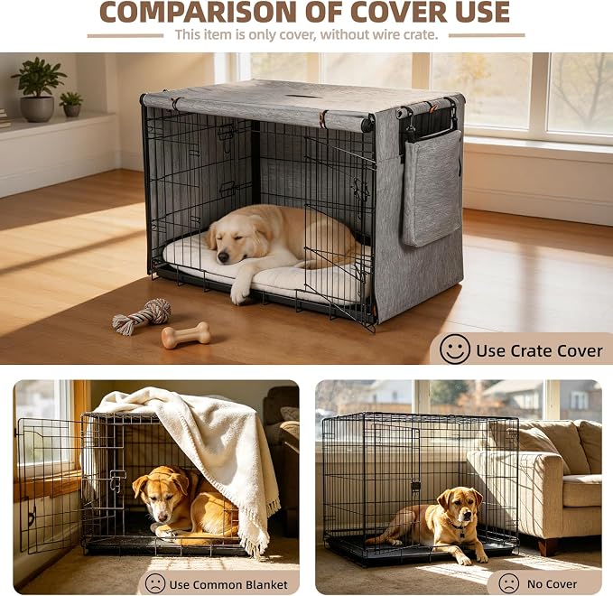 Dog Crate Cover 42 Inch, Heavy Duty Waterproof 600D Oxford Kennel Cover for Wire Cages with 1/2/3 Doors, Privacy Pet Cover with Storage Bag - Machine Washable, Indoor/Outdoor,Gray - Image 2