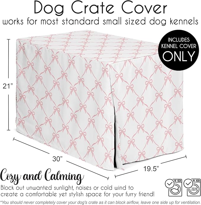 Sweet Jojo Designs 30in. Small/Medium Dog Crate Cover (Pink Bows) for Girls Pet Cage, Kennel Covers (Blush & White Elegant Designer Bow for the Ballerina, Dancer, Princess, Coquette Ballet Collection) - Image 5
