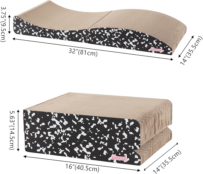 Eero 32" Modern Foldable Lounge Cat Scratcher with Catnip, Large Corrugated Cardboard Sofa Scratching Pad for Indoor Cats, Composition Notebook, Black/White CSR1011B - Image 3