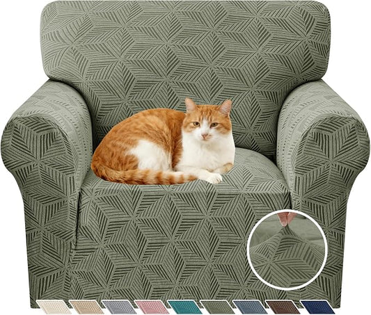 YEMYHOM 1 Piece Stretch Chair Sofa Slipcovers Couch Covers for 1 Seat, Jacquard Armchair Covers with Non-Slip Elastic Bottom, Thickened Furniture Protector for Dogs Pets kids (Small, Army Green） by YEMYHOM