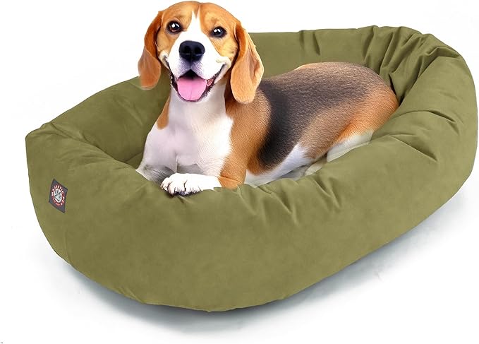 Majestic Pet 32 Inch Suede Calming Dog Bed Washable – Cozy Soft Round Dog Bed with Spine Support for Dogs to Rest Their Head - Fluffy Donut Dog Bed 32x23x7 (Inch) - Round Pet Bed Medium – Sage (2025) by MajesticPet