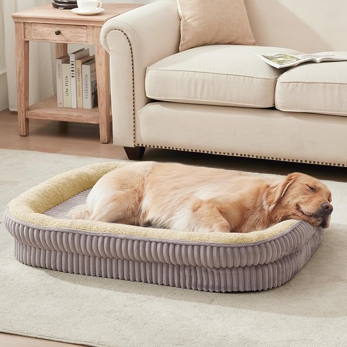 Orthopedic Dog Bed for Large Dogs Breeds, High Density Egg Crate Foam Dog Sofa Beds,Oval Kennel Bed, Pet Couch Bed with Four Sided Bolster, Removable Washable Cover& Non-Slip Bottom by DEBANGHOME