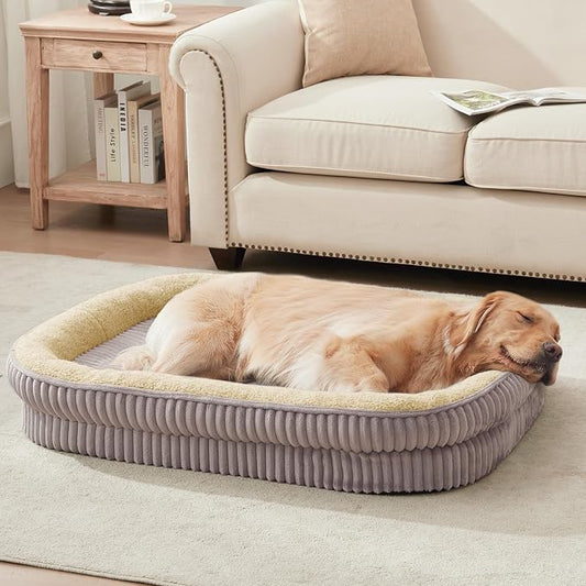 Orthopedic Dog Bed for Large Dogs Breeds, High Density Egg Crate Foam Dog Sofa Beds,Oval Kennel Bed, Pet Couch Bed with Four Sided Bolster, Removable Washable Cover& Non-Slip Bottom by DEBANGHOME