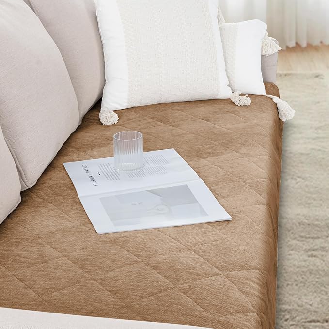 Couch Covers for Dogs Chenille Sofa Covers for 3 Cushion Washable Quilted Checkered Fuzzy Pet Couch Cover Soft Couch Protector Non-Slip Sofa Pads for Puppy Cat Kids(34.5" x 70", Khaki) - Image 4