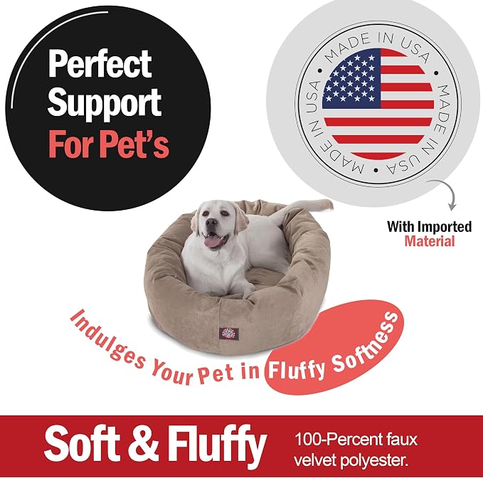 Majestic Pet 40 Inch Micro Velvet Calming Dog Bed Washable – Cozy Soft Round Dog Bed with Spine for Head Support - Fluffy Donut Dog Bed 40x29x9 (inch) – Round Pet Bed Large – Pearl - Image 2