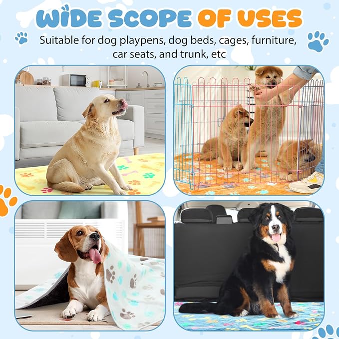 Tegeme 6 Pcs Waterproof Dog Blanket 41 x 30 Inch Paw Print Pet Blanket for Dogs Cats Puppy Washable Soft Fluffy Fleece Rug Flannel Throw Warm Sleep Mat for Kitten Doggy - Image 7