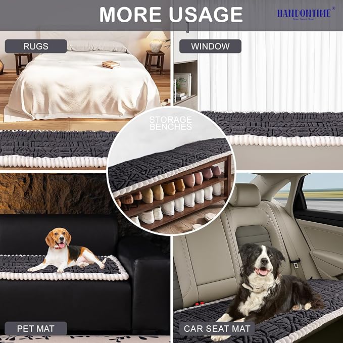 HANDONTIME Boho Couch Cushion Covers for Dogs Plush Couch Cover Washable Non-Slip Dog Sofa Cover Pet Couch Protector Fuzzy Geometric Sofa Slipcovers Dog Mat for Sofa Couches(Dark Grey, 27.6" x 59.1") - Image 4