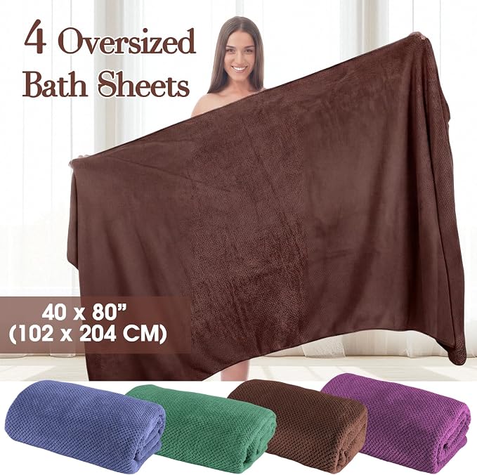 Newwiee 4 Pcs Oversized Bath Towel 40'' x 80'' Bath Sheet,Dark Colors | Fluffy Microfiber Quick Dry, Extra Large Bathroom Towel, Soft Absorbent Adult Shower Sheet, Fall Halloween Decor, Spa Beach - Image 2