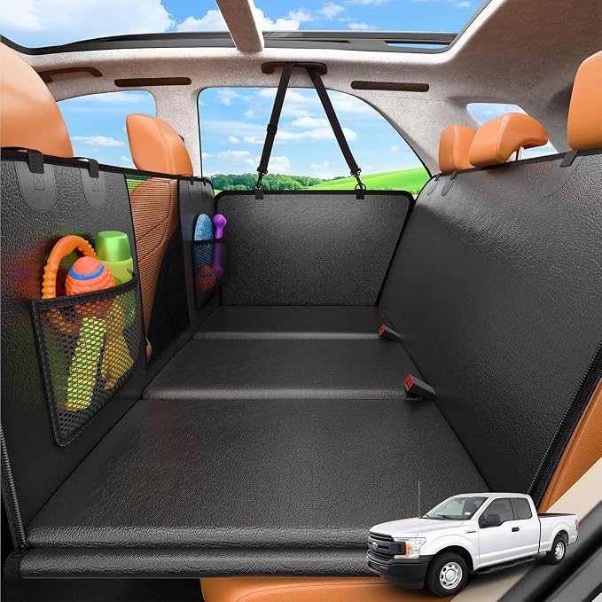 URPOWER PU Leather Dog Back Seat Extender for Extended Cab Trucks | Supports 550 lbs, Stable 3-Panel Hard Bottom, Added High-Density Foam for Comfort, Waterproof 900D Oxford, 45% More Space by URPOWER