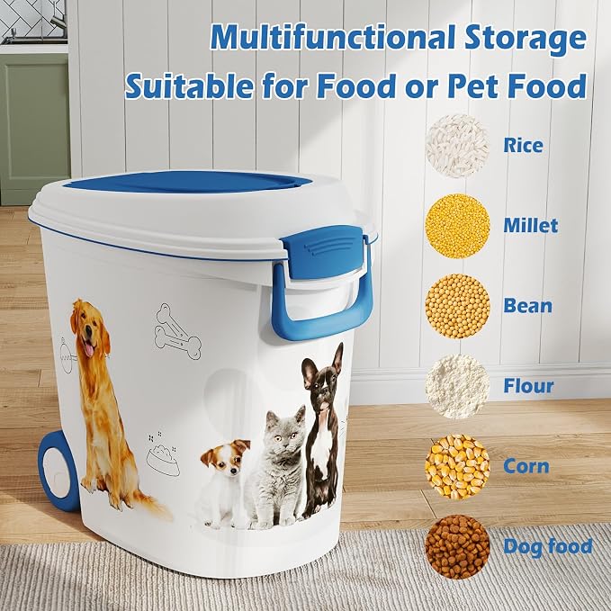 DRATO Cat Food Storage Container with Removable Wheels, Extra Large Capacity Sealed Lid Design for Easy Cleaning, Multi-Purpose Pet Food Container Bowl Scoop Included. - Image 6