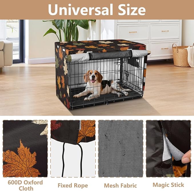 Dog Crate Cover Kennel Cover for Dog Cages Breathable for Wire Cage Indoor Outdoor Maple Leaves Black - Image 4