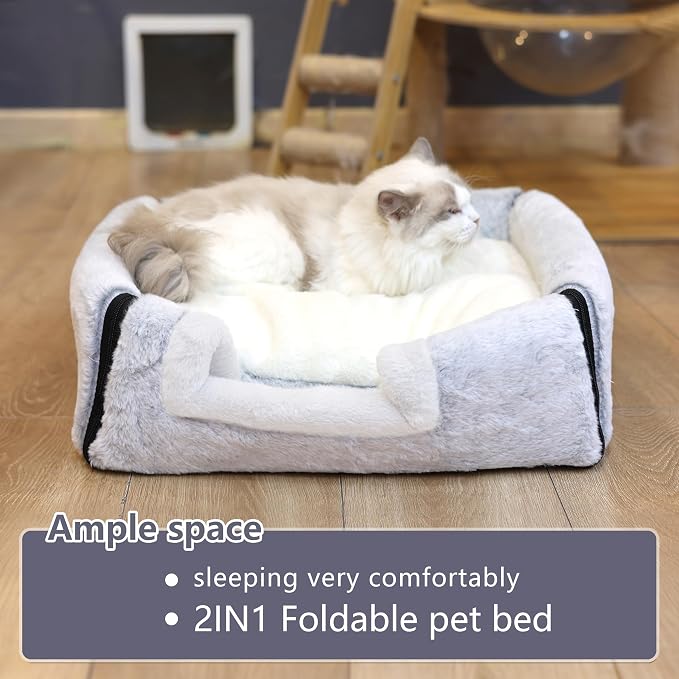 cat Bed cave-cat beds for Indoor Cats,Soft and Comfortable,Cute cat House,with Removable Washable Cushioned Pillow,Enclosed cat Bed,Kitty pet hut、Hideaway,Small Dog Tent,Grey - Image 3