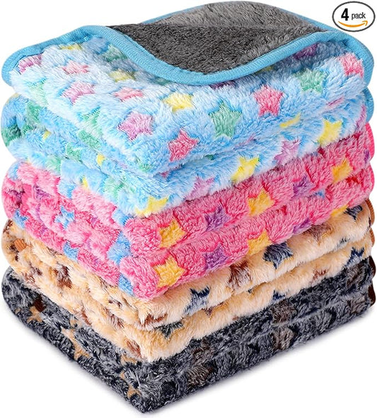 Reginary 4 Pcs Waterproof Guinea Pig Blankets Washable Small Animal Fleece Bedding Absorbent Guinea Pig Cage Liners Reusable Training Pee Pad Pet Sleep Mat for Hamster(Star Pattern,35 x 24 Inch) by Reginary