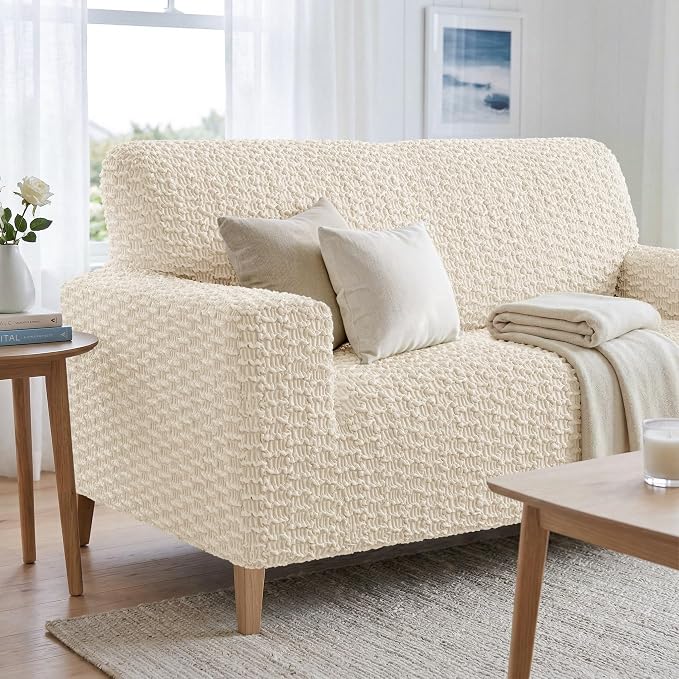 PAULTO BY GA.I.CO. Stretch Sofa Slipcovers – Soft Elastic Fabric Couch Cover for Armchair Loveseat 3-Seater & 4-Seater Sofa Cover – Non-Slip Furniture Protector Washable - Cream (40"-63" Wide) - Image 5