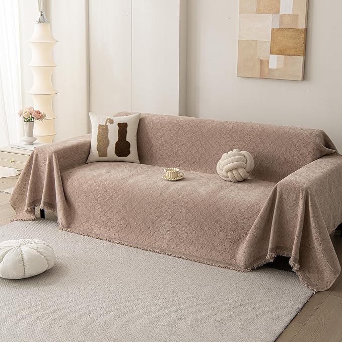 DREAMINGO Modern Chenille Couch Cover Blanket Washable Sofa Covers for 2 Cushion Couch Diamond Weave Textured Furniture Protector for Dogs Soft Coffee Couch Throw Cover, Large 71"x118" by DREAMINGO